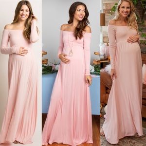 PinkBlush Pink Off Shoulder Maternity Maxi Dress
